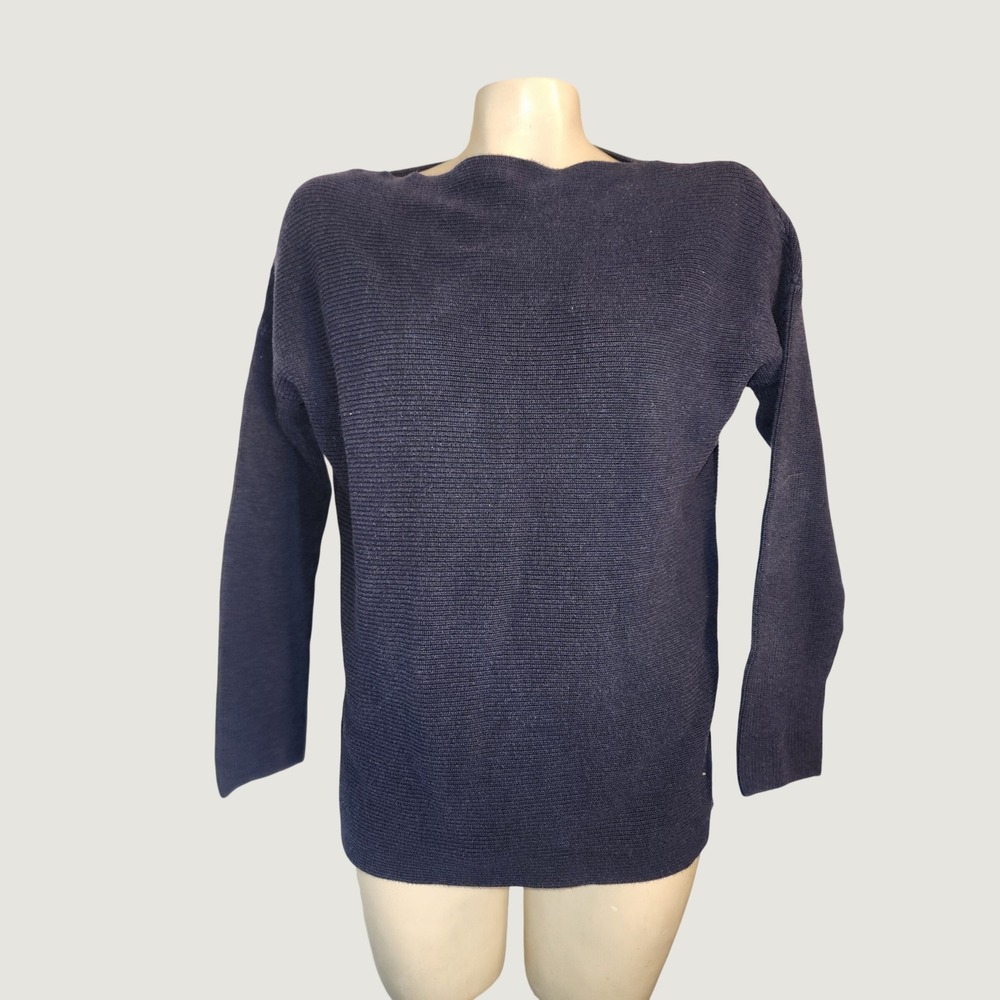 Tommy Bahama Womens Navy Blue Ribbed Boat Neck Sweater Size Medium Drop Shoulder